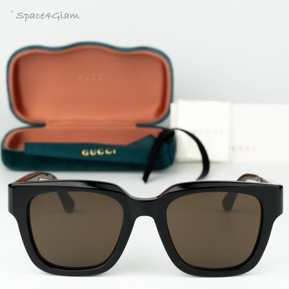 NEW Gucci GG1670SK 004 Black Green Brown Unisex Square Sunglasses GG 1670SK - Picture 1 of 7